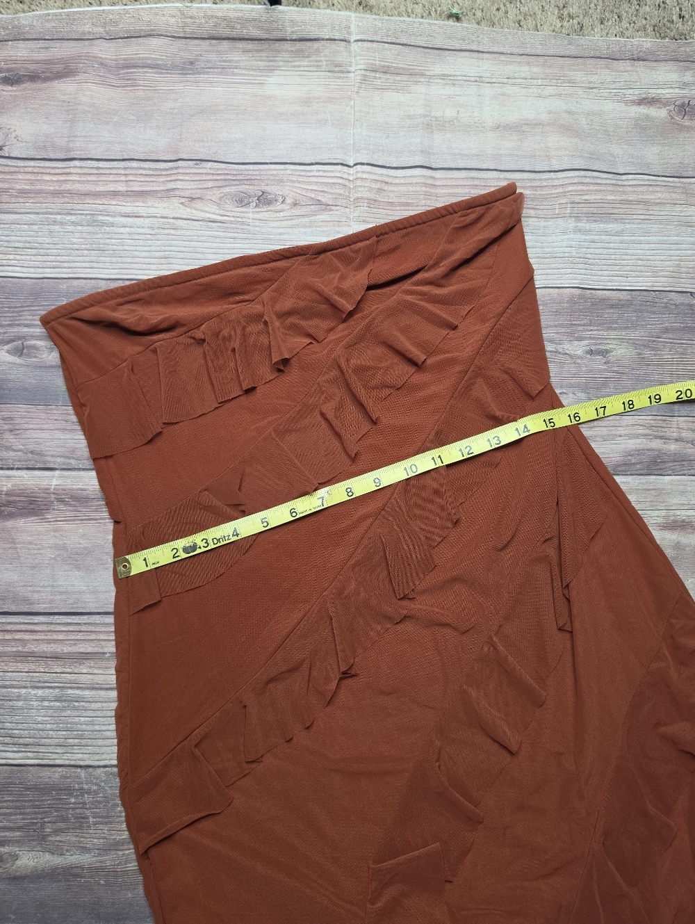 PrettyGarden Burnt Orange Strapless Ruffle Asymmetric Dress - Picture 4 of 11